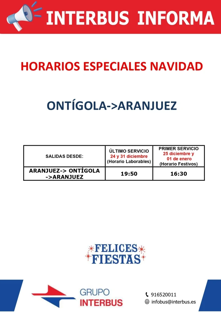 Imagen post Horarios especiales ontigola