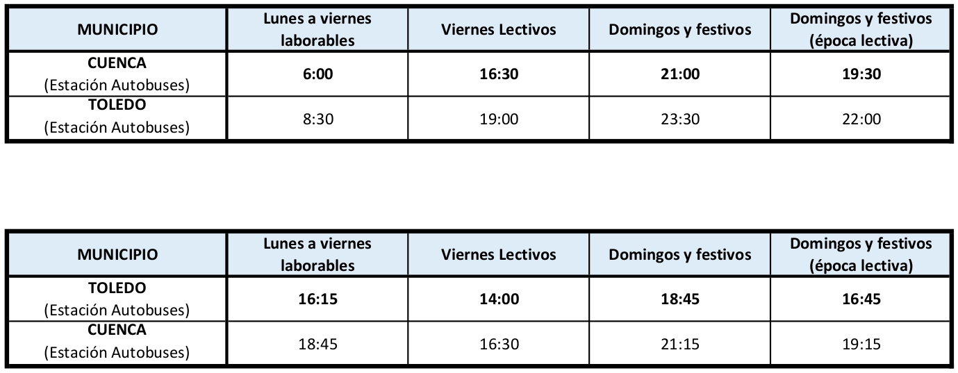 Nuevos horarios Cuenca - Toledo
