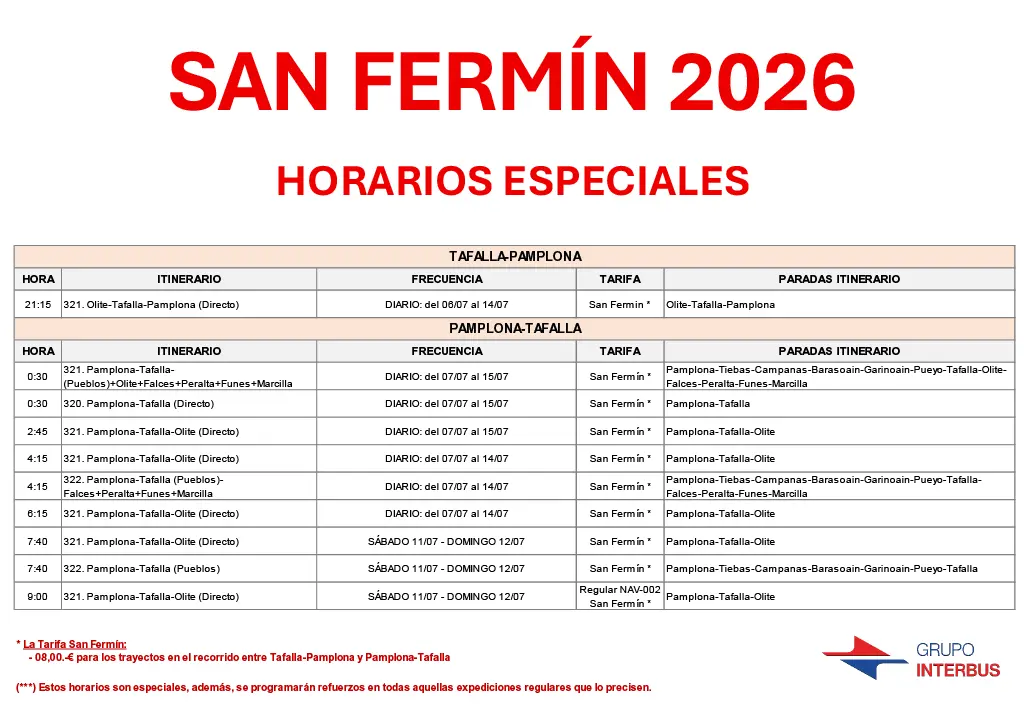 Horario Tafalla - Pamplona