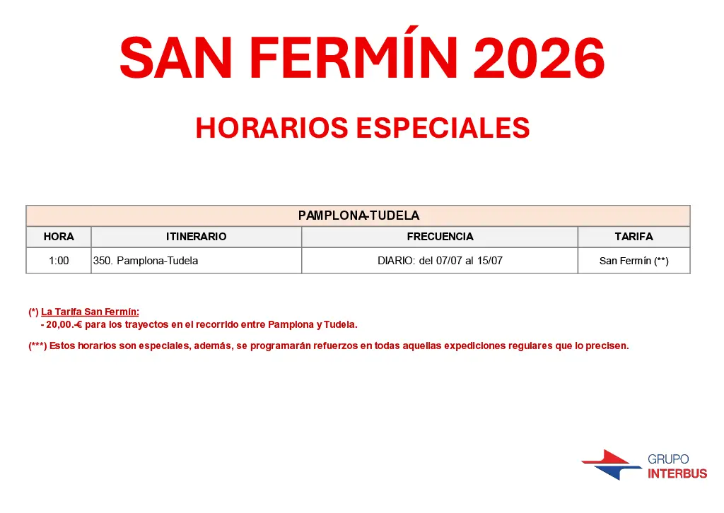Horario Pamplona - Tudela